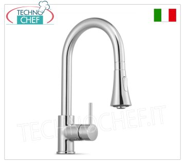 Rubinetto miscelatore monoforo H 370 mm, con canna girevole e doccia estraibile