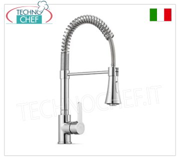 Single hole mixer tap H 445 mm, with swivel spout and dual jet shower