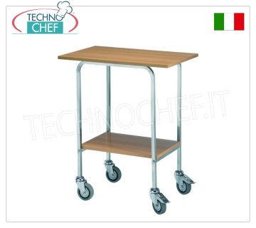 Gueridon trolley with stainless steel uprights, melamine shelves and 2 braking wheels, dim.mm 700x450x800h