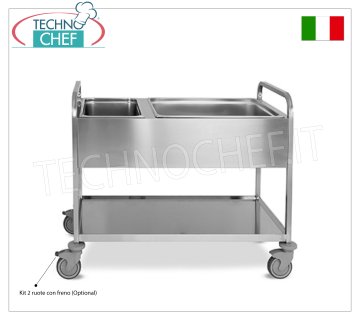 Stainless steel trolley for separate waste collection, 1 2/1 GN basin + 2 GN 1/2 basins, 1 service shelf