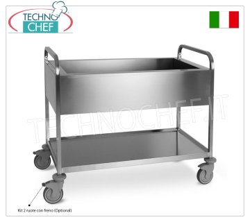 Stainless steel trolley for separate waste collection, watertight tank plus tap, 1 service shelf dim.mm.1170x630x940h