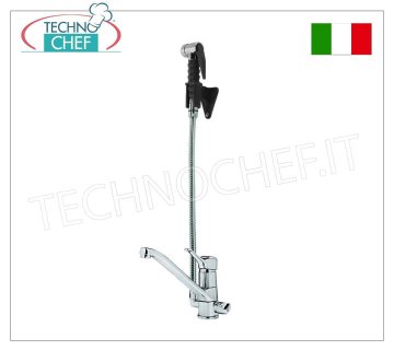 Single hole mixer tap with spout and shower with 100 cm flex hose