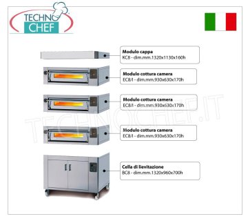 Electric pizza oven for 6 pizzas, 300 mm thick, 930 x 630 mm chamber