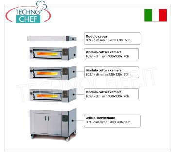 Modular electric pizza oven, EURO CLASSIC line, chamber for 9 pizzas measuring 93x93 cm, entirely in refractory material