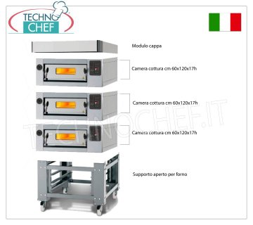 Electric pizza oven for 8 pizzas, 300 mm thick, 600 x 1200 mm chamber