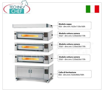 Electric pizza oven for 8 pizzas, 300 mm thick, 1230 x 630 mm chamber