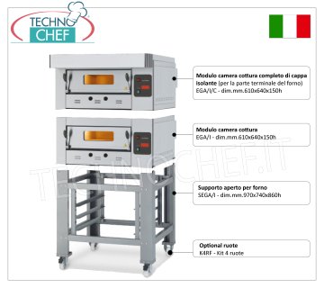 Gas pizza oven for 4 pizzas of 300 mm, 610x640 mm chamber
