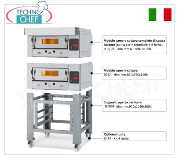 Gas pizza oven for 6 pizzas of 300 mm, 610x940 mm chamber