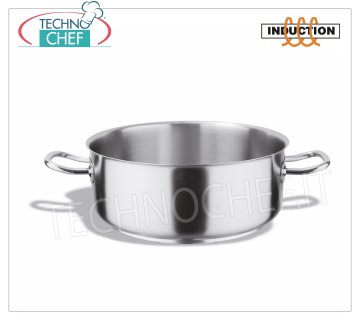 Technochef - 2 Handles Low Stainless Steel Casserole, Professional for Induction Low casserole with 2 stainless steel handles, capacity 1.5 liters, also suitable for induction hobs, diam. cm.16 x 7,5h