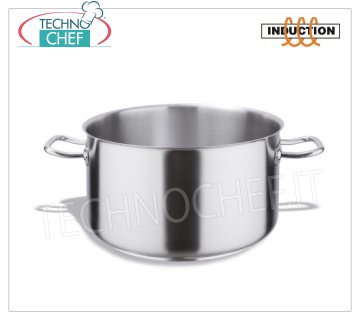 Technochef - Professional stainless steel high casserole for INDUCTION, 3-layer bottom High casserole 2 stainless steel handles, capacity 2.1 liters, also suitable for Induction plates, diam. 16 x 11h cm
