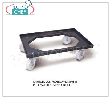 Trolley for stackable boxes TROLLEY FOR THE TRANSPORT OF LOAF BOXES WITH 4 SWIVEL WHEELS DIMENSIONS MM. 600X400X160H