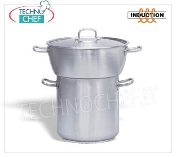 Technochef - Cous-Cous Pot, Stainless Steel, Professional for Induction Cous-Cous stainless steel pot, rounded couscousser with lid, in stainless steel, capacity 20/24 liters, also suitable for induction hobs, diam.cm.40 / 32 x 20 / 32h