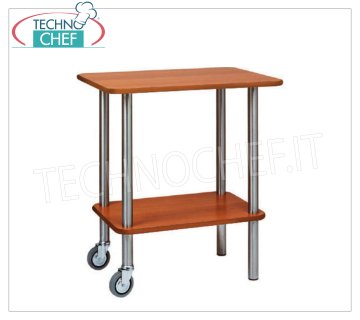 Gueridon trolleys Gueridon trolley with stainless steel tube structure, FORCAR brand, 2 shelves in WALNUT colored melamine, 2 pivoting wheels, dim.mm.700x500x780h