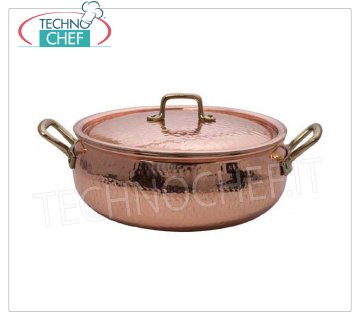 Technochef - HAMMERED TINNED COPPER rounded dish with lid, 2 handles Rounded tinned copper hammered saucepan with lid, 2 handles, diameter 140 mm, height 65 mm.