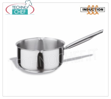 Technochef - Stainless Steel Casserole with Spouts, 1 handle, Professional for Induction Stainless steel saucepan with pouring spouts, capacity 1.5 liters, also suitable for induction hobs, diam.cm.16 x 7.5h