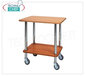 Gueridon trolleys Gueridon trolley with stainless steel tube structure, FORCAR brand, 2 shelves in WALNUT colored melamine, 4 pivoting wheels, dim.mm.700x500x780h