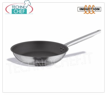 Technochef - FRYING PAN Inox 1 non-stick handle, professional for Induction Non-stick stainless steel pan with 1 handle, also suitable for Induction hobs, diam.cm.18 x 3.5h