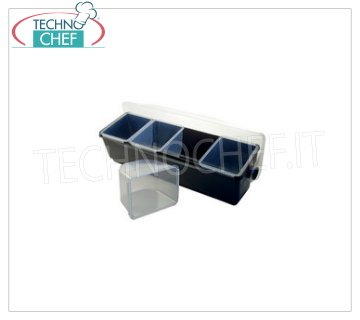 Condiment holder Plastic container, 4 compartments with lid