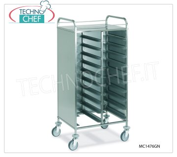 Tray trolleys with guides for trays: Gastro-Norm and Euro-Norm GN / EN self-service tray trolley, paneled on 3 sides, complete range