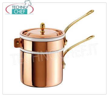 Technochef - Bain-marie in COPPER Tinned internally with porcelain cup COPPER bain marie with porcelain cup, tin-plated interior, 15400 series, diameter 160 mm, height 170 mm.