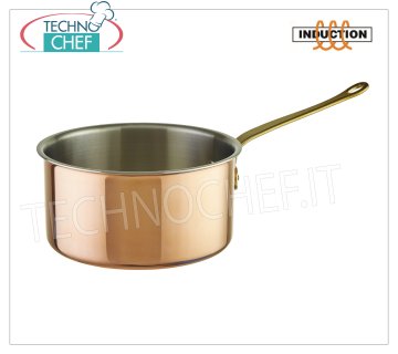 Technochef - TRIPLE LAYER COPPER High Casserole, internal INOX, 1 handle, for INDUCTION TRIPLE LAYER COPPER high casserole 1 handle, stainless steel interior, Series 15500, suitable for INDUCTION PLATES, capacity 1.6 liters, diameter 160 mm, height 80 mm.