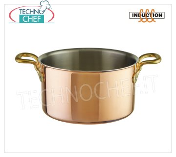 Technochef - TRIPLE LAYER COPPER High Casserole, internal INOX, 2 handles, for INDUCTION High casserole in COPPER TRIPLE LAYER 2 handles, internal stainless steel, Series 15500, suitable for INDUCTION PLATES, capacity 1.6 liters, diameter 160 mm, height 80 mm.