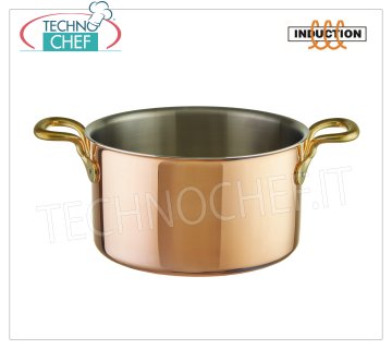 Technochef - TRIPLE LAYER COPPER High Casserole, internal INOX, 2 handles, for INDUCTION High casserole in COPPER TRIPLE LAYER 2 handles, internal stainless steel, Series 15500, suitable for INDUCTION PLATES, capacity 1.6 liters, diameter 160 mm, height 80 mm.
