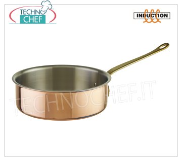 Technochef - TRIPLE LAYER COPPER Low Casserole, internal INOX, 1 handle, for INDUCTION Low casserole in TRIPLE LAYER COPPER 1 handle, internal stainless steel, Series 15500, suitable for INDUCTION PLATES, capacity lt.2,2, diameter 200 mm, height 70 mm.