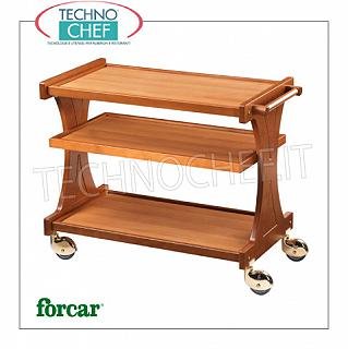 Wooden service trolleys Service trolley in WALNUT stained plywood, FORCAR brand, 3 laminate shelves, single-piece load-bearing backrests, 4 multidirectional wheels, dim.mm.860x550x850h
