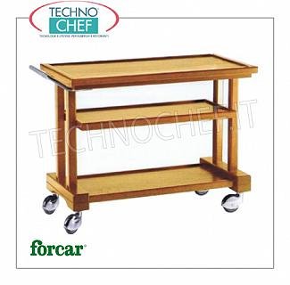 Wooden service trolleys Service trolley in solid wood, FORCAR brand, 3 shelves in WALNUT-stained plywood, 4 swivel wheels diam.100 mm, dim.mm.810x550x820h