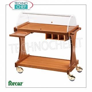 Wooden dessert and cheese trolleys Trolley for desserts, cheeses and appetizers in WALNUT colored wood, FORCAR brand, complete with semicircular dome open on 2 sides, optional available: plate support, cutlery drawer etc., dim.mm.860x550x1100h