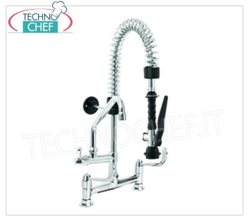 Rubinetto Miscelatore biforo a lavello con canna girevole Ø18×200 mm e doccia sospesa