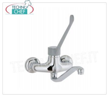 Wall-mounted two-hole mixer tap TWO-HOLE wall-mounted mixer tap, SINGLE-LEVER with CLINICAL LEVER and 300 mm long SWIVEL spout