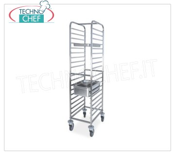 TECHNOCHEF - STAINLESS STEEL TROLLEY for 18 TRAYS GN 1/1, Mod.2071 STAINLESS ROPE TROLLEY with anti-tipping guides at '' C '' for 18 TRAYS GN 1/1 (mm 530x325), dim.mm.440x600x1760h