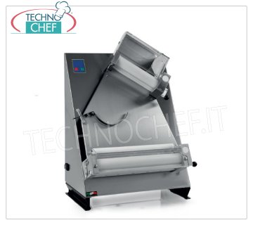 Pizza roller with 2 pairs of 300 mm inclined rollers, mod 2300 / L30 STAINLESS STEEL ROLLER-PIADINA with 2 PAIRS of ADJUSTABLE INCLINED ROLLS for MAXIMUM PRECISION of the desired thickness, pizza / piadina diameter max. 300 mm, for loaves of 50/700 grams, V 230/1, kw 0.50, dimensions 420x420x700h mm