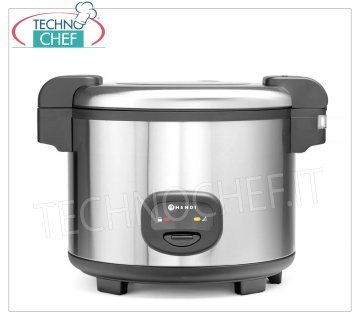 ELECTRIC RICE COOKER for approximately 30 PORTIONS, liter capacity. 5.4 Electric rice cooker for approximately 30 portions, with automatic holding function at the end of cooking, capacity 5.4 litres, V.230/1, Kw.1.95, Weight 9.36 Kg, dim.mm.455x455x380h