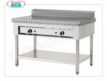 GAS small cooker with SATIN CHROME PLATE, Version on Legs with Lower Shelf Gas piadina cooker with 600x600 satin chrome plate for 4 piadinas, version on legs with lower shelf, thermal power 6.7 kw, dim. external mm 650x730x960h
