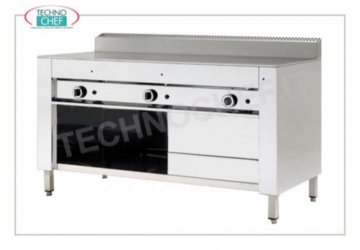 Gas piadina cooker with SATIN CHROME PLATE, Open Compartment version Gas piadina cooker, version with open compartment, 600x600 satin chrome plate for 4 piadinas, thermal power 6.7 kw, dim. external mm 650x730x960h