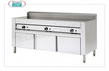 GAS small cooker with SATIN CHROME COOKING PLATE, version on Cabinet Base Gas piadina cooker, version with cabinet support, with SATIN CHROME plate 600x600 for 4 piadinas, thermal power kw 6.7, dim. external mm 650x730x960h