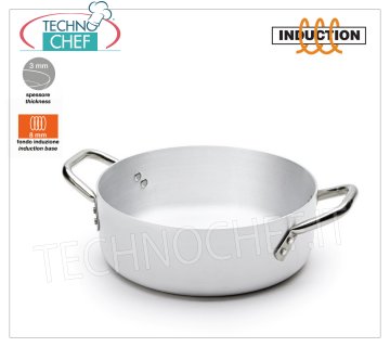 Technochef - LOW CASSEROLE 2 handles in White Aluminum for INDUCTION LOW CASSEROLE with 2 handles in PURE ALUMINUM Thickness 3 mm, with BOTTOM for INDUCTION 8 mm, diameter 200 mm, induction diameter 145 mm, height 70 mm, capacity 2.5 liters.