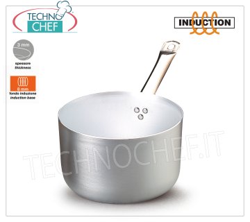 Technochef - HIGH CASSEROLE 1 handle in White Aluminum for INDUCTION HIGH CASSEROLE with 1 handle in PURE ALUMINUM Thickness 3 mm, with BOTTOM for INDUCTION 8 mm, diameter 160 mm, induction diameter 110 mm, height 80 mm, capacity 1.5 liters.