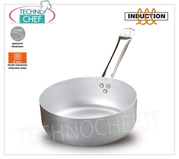 Technochef - LOW CASSEROLE 1 handle in White Aluminum for INDUCTION LOW CASSEROLE with 1 handle in PURE ALUMINUM Thickness 3 mm, with BOTTOM for INDUCTION 8 mm, diameter 200 mm, induction diameter 145 mm, height 70 mm, capacity 2.5 liters.