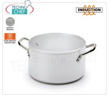 Technochef - HIGH CASSEROLE 2 handles in White Aluminum for INDUCTION HIGH CASSEROLE with 2 handles in PURE ALUMINUM Thickness 3 mm, with BOTTOM for INDUCTION 8 mm, diameter 200 mm, induction diameter 145 mm, height 115 mm, capacity 3.3 liters.