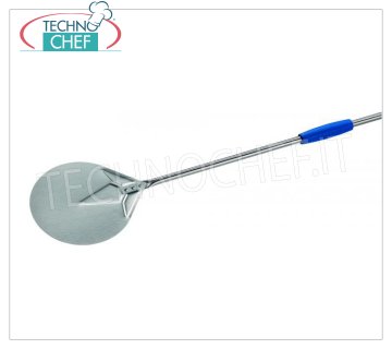 GI.METAL - Paletto for Pizza Inox, SMOOTH Version, Professional Line Palino for turning and churning LISCIO, made of STAINLESS STEEL, with blue plastic handle and sliding handle, diameter 200 mm, handle length 1500 mm.