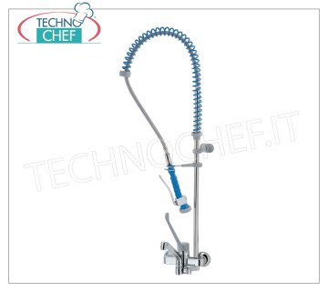 Wall mounted double hole mixer tap with CANE and diverter for suspended shower WALL-MOUNTED DOUBLE-HOLE mixer tap with clinical lever, CANE and Suspended SHOWER