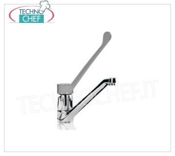 Single hole mixer tap with 22 cm spout Single lever benchtop mixer tap with clinical lever and 220 mm long, 150 mm high swivel spout