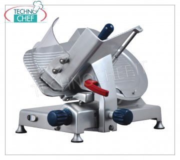 TECHNOCHEF - Gravity-inclined gear slicer, blade Ø 35 cm, Professional Gravity slicers in aluminum alloy with gear transmission, blade dim. 350 mm, V 400/3, Kw 0.44, dim cm. 95x65x53h