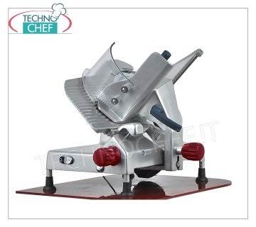 TECHNOCHEF - Gravity-inclined slicer, gear transmission, blade Ø 300 mm, Professional Gravity slicers in aluminum alloy with gear transmission, blade diameter 300 mm, weight 34 Kg, dim. mm 680x560x610h