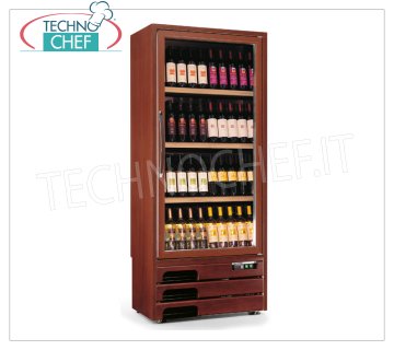Technochef - 1 Door WINE Refrigerator for 80 Bottles, Ventilated, Temp. + 5 ° / + 16 ° C, Wooden wine cellar, Professional 1 glass door, for 80 Bottles, Ventilated, temperature + 5 ° / + 16 ° C, Led lighting, V.230 / 1, Kw.0,65, Weight 114 Kg, dim. mm.613x536x1922h