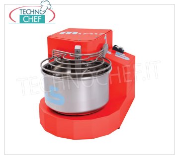 TECHNOCHEF - Spiral Dough Mixer with 7 lt. Stainless Steel Bowl, Variable Speed, Mod.3100 / MINIMA5 / MI Spiral dough mixer with fixed head, 7 liter stainless steel tank, variable speed from 53 to 125 rpm, available in the following colors: white, red, black, V.230 / 1, Kw.0.37, Weight 36 Kg, dim.mm.350x480x370